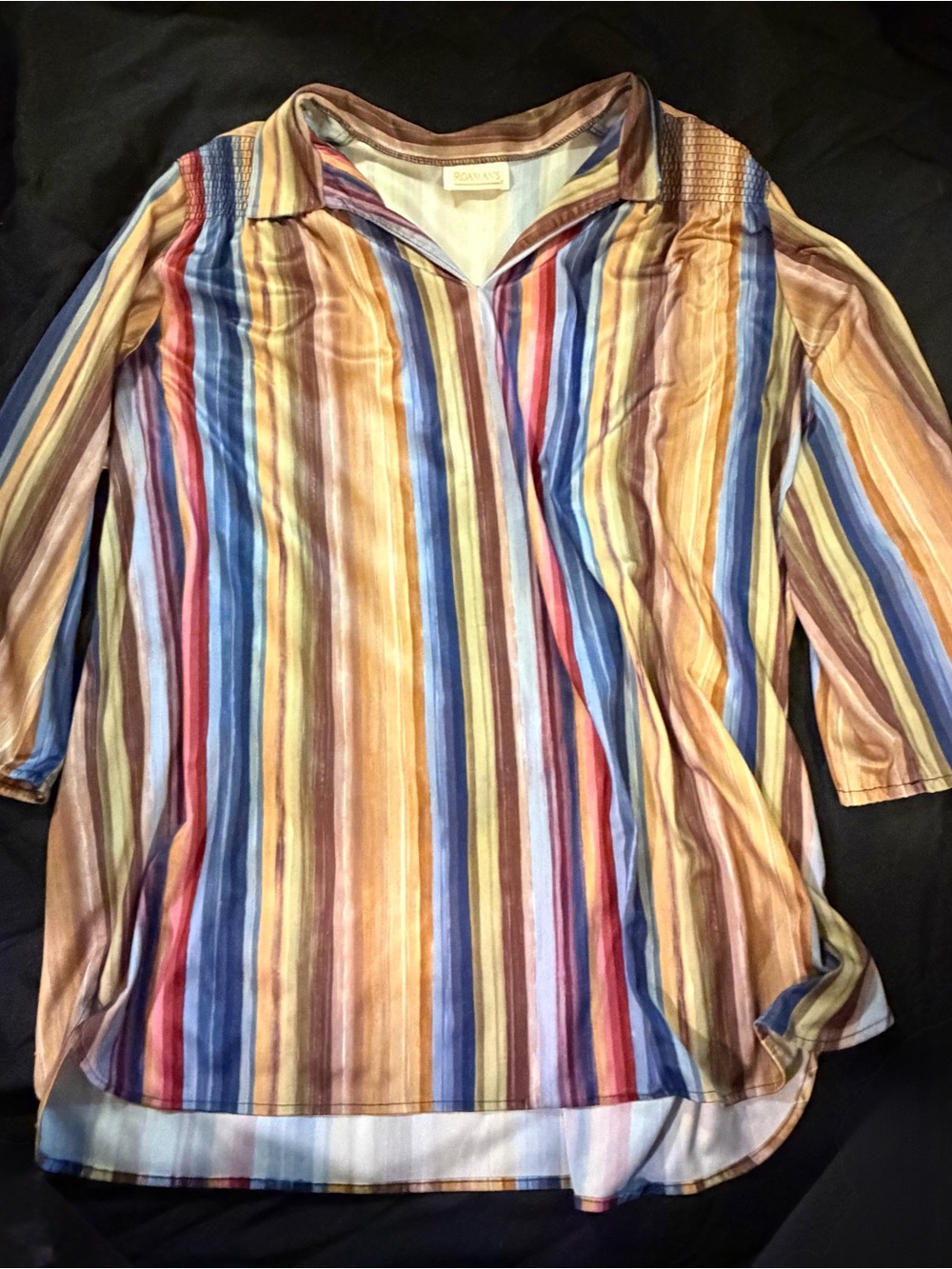 Vintage Roaman’s 2X Watercolor Stripe Tunic Top 3/4 Sleeve Plus Size